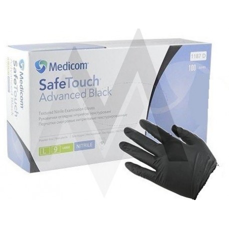 Нитриловые черные перчатки SafeTouch без пудры.